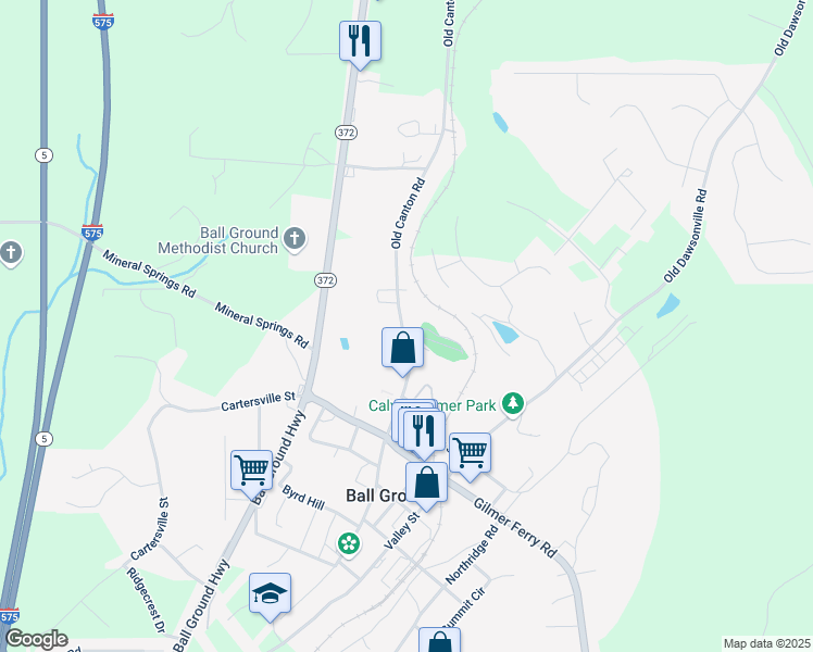 map of restaurants, bars, coffee shops, grocery stores, and more near 508 Old Canton Road in Ball Ground
