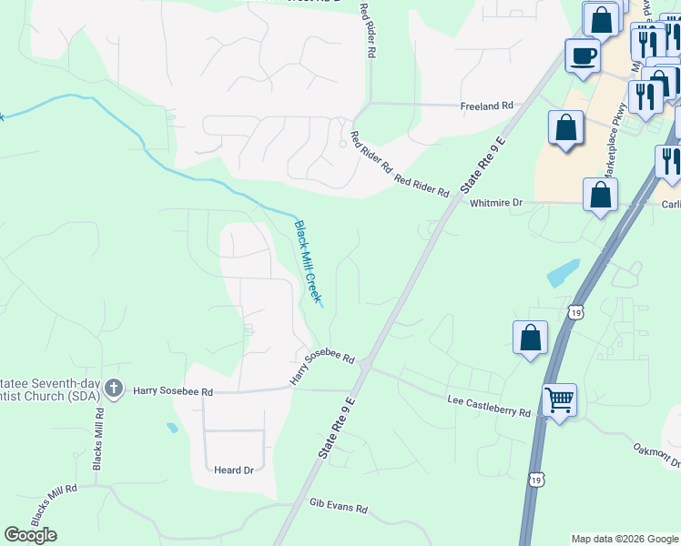 map of restaurants, bars, coffee shops, grocery stores, and more near 232 Aimes Dr. in Dawsonville