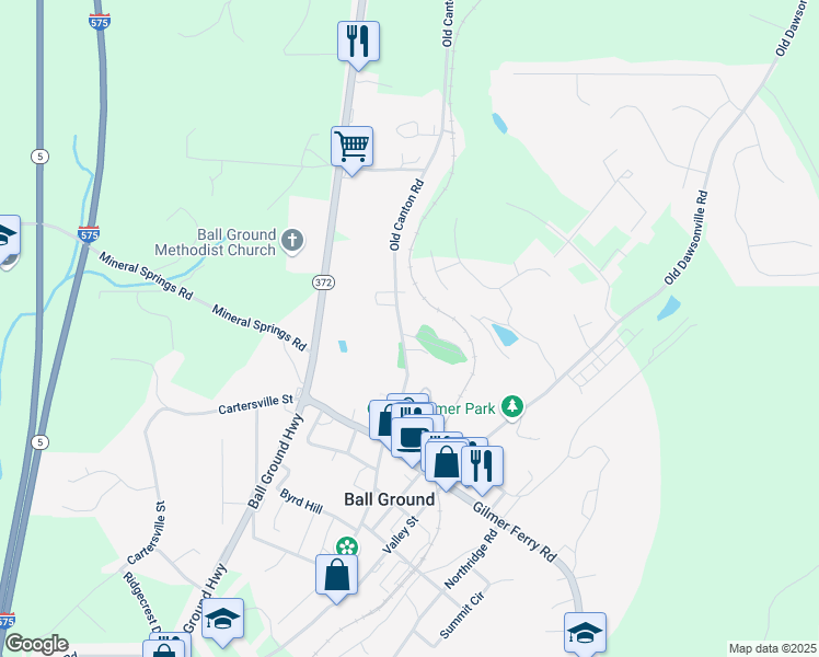 map of restaurants, bars, coffee shops, grocery stores, and more near 508 Old Canton Road in Ball Ground