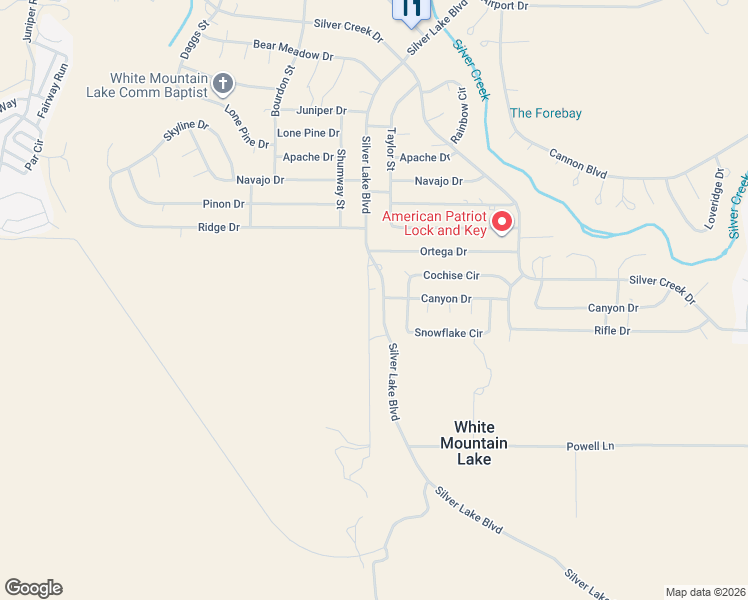 map of restaurants, bars, coffee shops, grocery stores, and more near 1763 Silver Lake Boulevard in Show Low