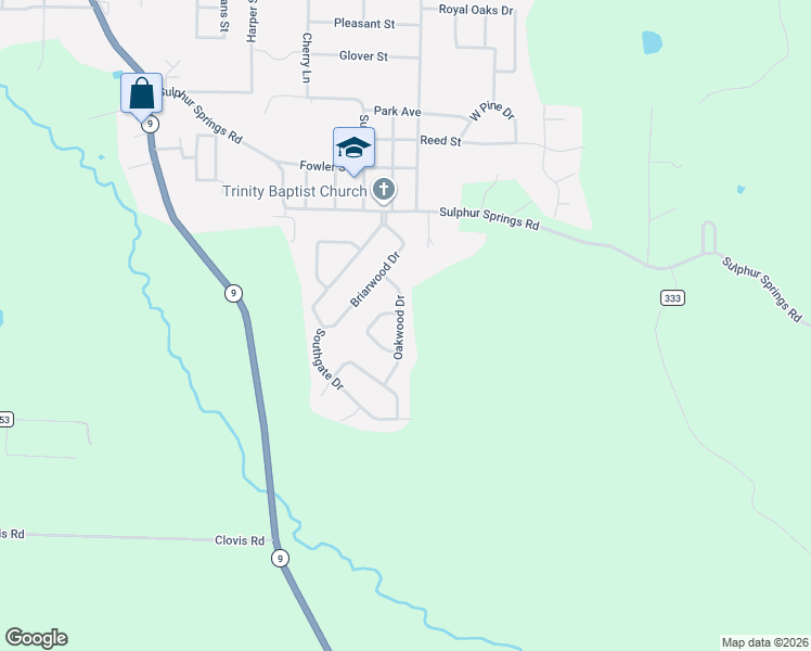 map of restaurants, bars, coffee shops, grocery stores, and more near 2531 Oakwood Drive in Malvern