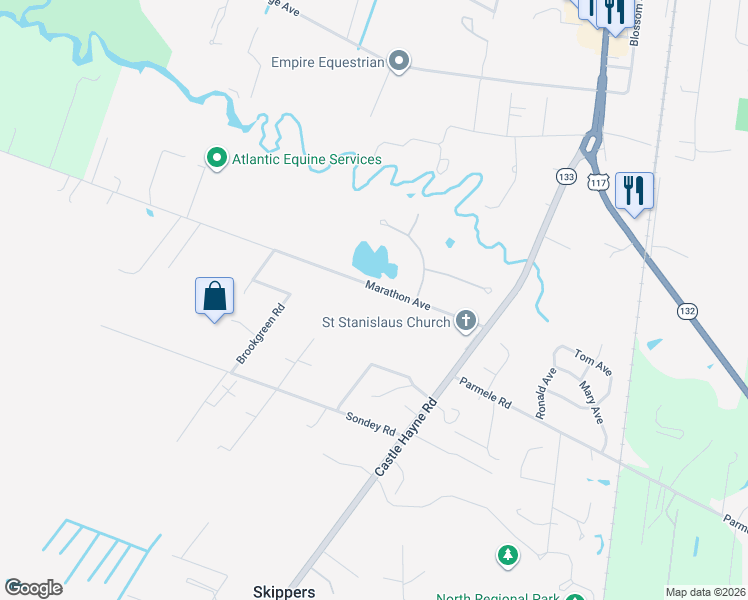 map of restaurants, bars, coffee shops, grocery stores, and more near 3818 Marathon Avenue in Castle Hayne
