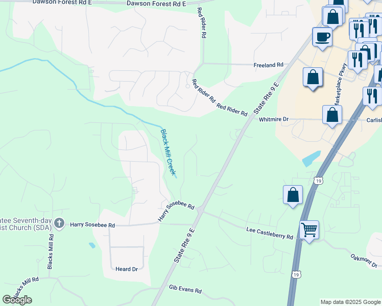 map of restaurants, bars, coffee shops, grocery stores, and more near 288 Aimes Dr. in Dawsonville