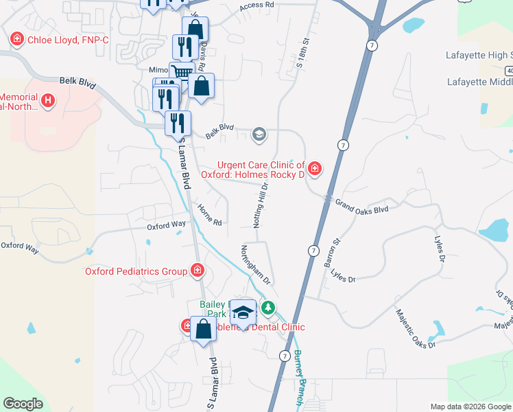 map of restaurants, bars, coffee shops, grocery stores, and more near 408 Notting Hill Drive in Oxford