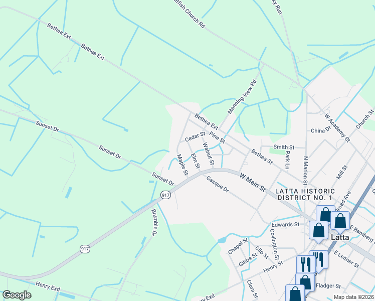 map of restaurants, bars, coffee shops, grocery stores, and more near 120 Maple Street in Latta