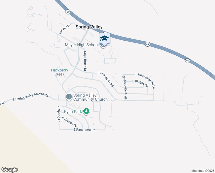 map of restaurants, bars, coffee shops, grocery stores, and more near 17442 East Bob White Road in Mayer