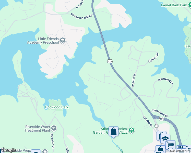 map of restaurants, bars, coffee shops, grocery stores, and more near 2324 Skyline Drive in Gainesville
