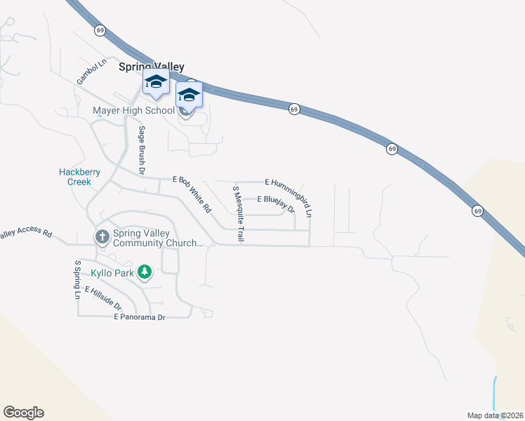 map of restaurants, bars, coffee shops, grocery stores, and more near 17642 East Bluejay Drive in Mayer