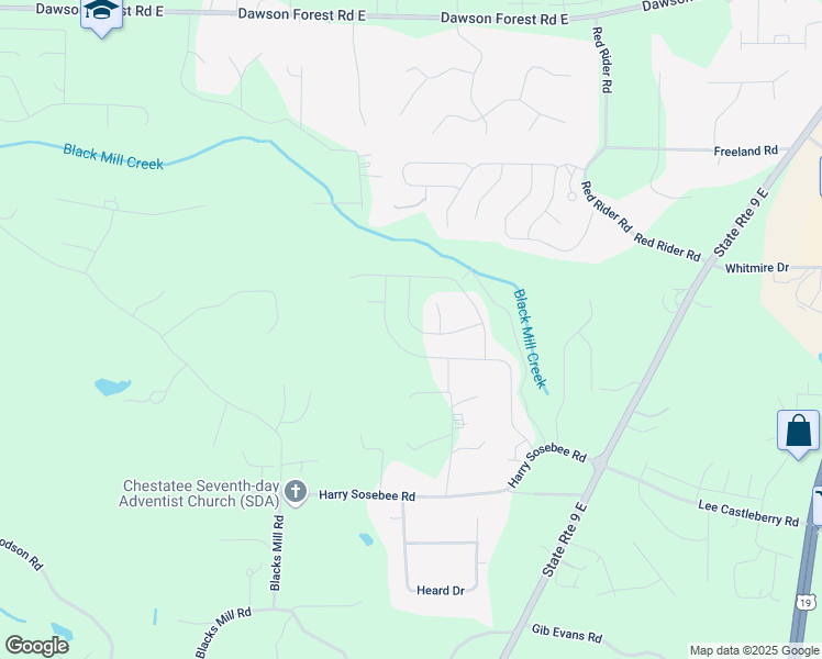 map of restaurants, bars, coffee shops, grocery stores, and more near 187 Fernbrook Trail in Dawsonville
