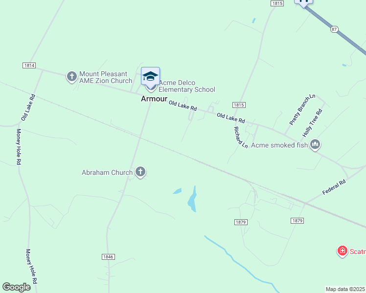 map of restaurants, bars, coffee shops, grocery stores, and more near 171 Bress Scott Lane in Riegelwood