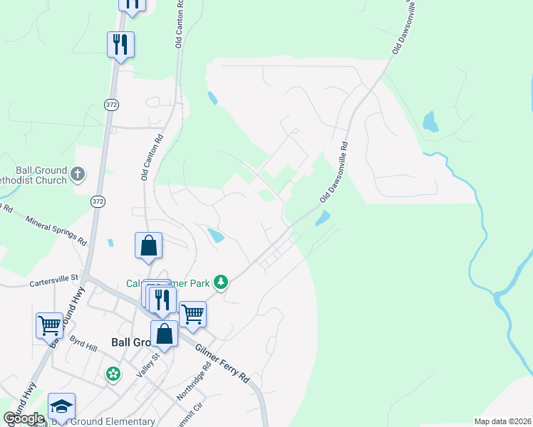 map of restaurants, bars, coffee shops, grocery stores, and more near 110 William Court in Ball Ground