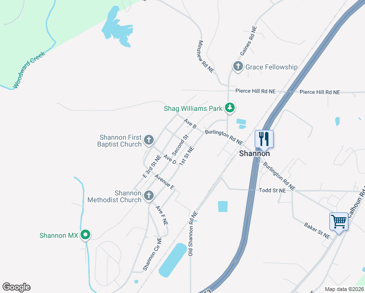 map of restaurants, bars, coffee shops, grocery stores, and more near 265 East 2nd Street Northeast in Rome
