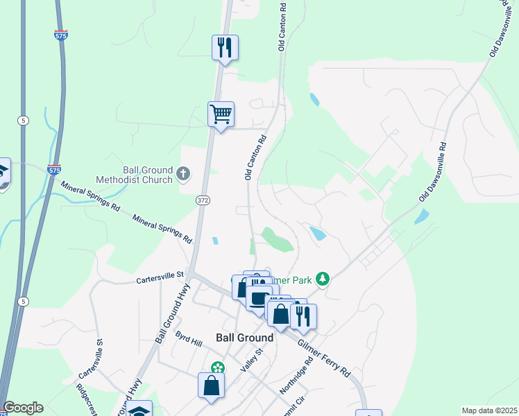 map of restaurants, bars, coffee shops, grocery stores, and more near 518 Old Canton Road in Ball Ground