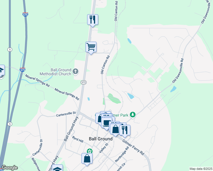 map of restaurants, bars, coffee shops, grocery stores, and more near 518 Old Canton Road in Ball Ground