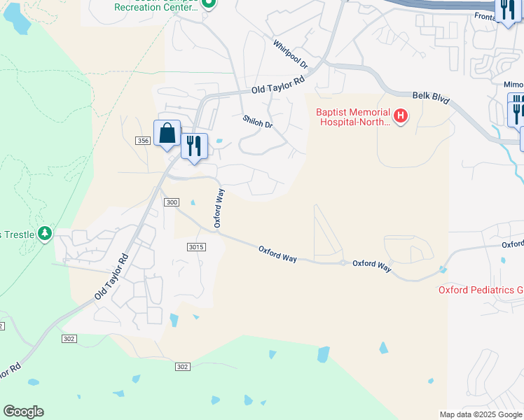 map of restaurants, bars, coffee shops, grocery stores, and more near 4001 Oxford Way in Oxford