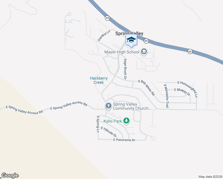 map of restaurants, bars, coffee shops, grocery stores, and more near 13765 South Spring Lane in Mayer