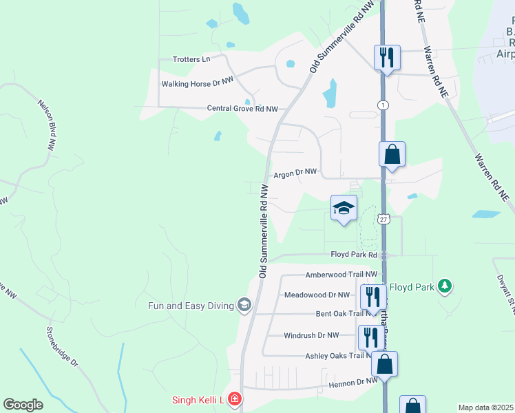 map of restaurants, bars, coffee shops, grocery stores, and more near 1565 Old Summerville Road Northwest in Rome