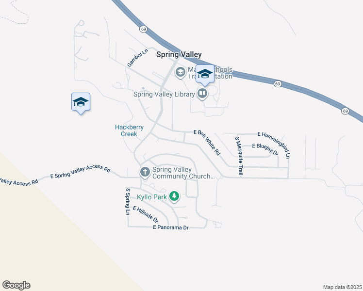map of restaurants, bars, coffee shops, grocery stores, and more near 17293 East Trails End Road in Mayer