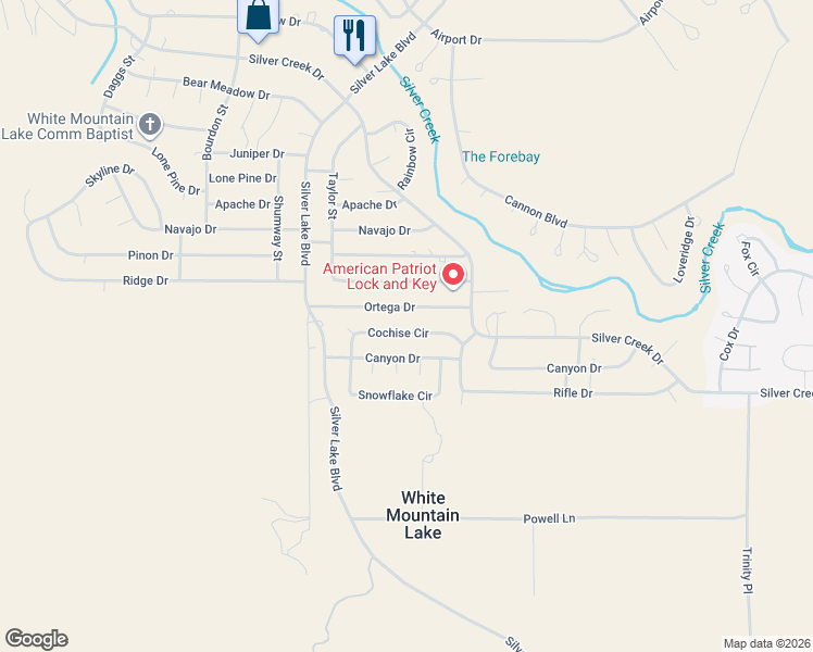 map of restaurants, bars, coffee shops, grocery stores, and more near 8448 Cochise Circle in Show Low