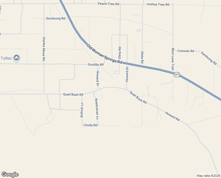 map of restaurants, bars, coffee shops, grocery stores, and more near 52322 Quail Bush Road in Johnson Valley