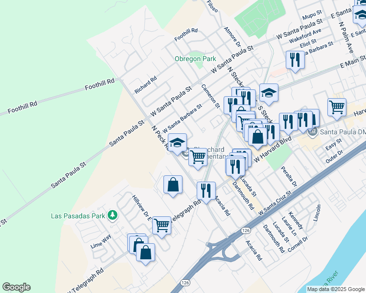 map of restaurants, bars, coffee shops, grocery stores, and more near 752 Fillmore Street in Santa Paula