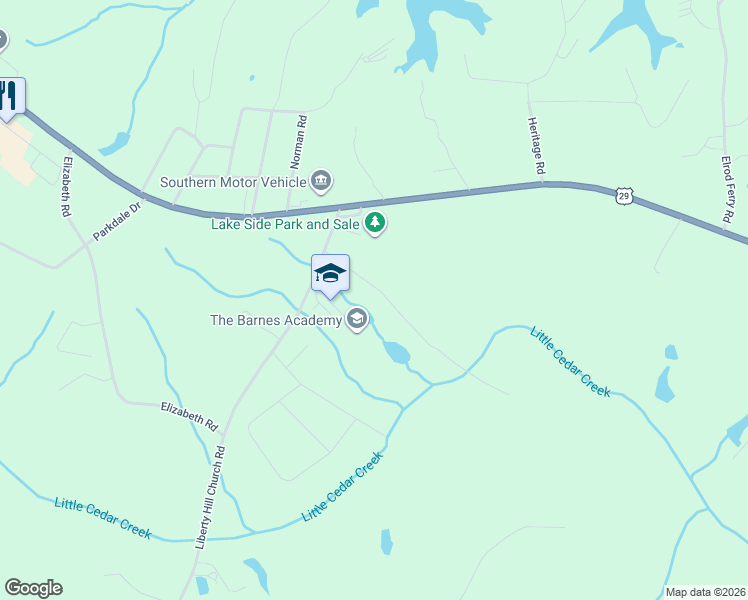 map of restaurants, bars, coffee shops, grocery stores, and more near 190 Cedar Pond Road in Hartwell