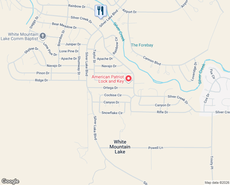 map of restaurants, bars, coffee shops, grocery stores, and more near 8448 Cochise Circle in Show Low