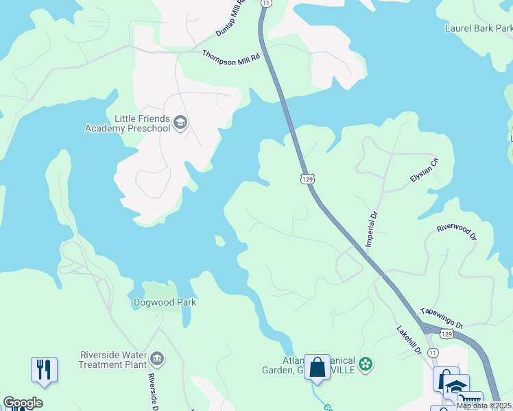 map of restaurants, bars, coffee shops, grocery stores, and more near 2324 Skyline Drive in Gainesville