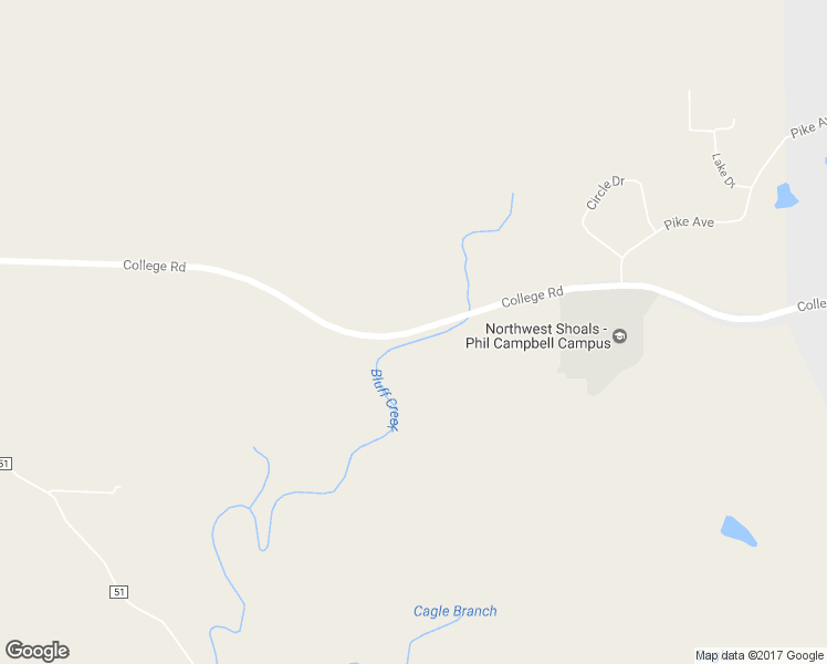 map of restaurants, bars, coffee shops, grocery stores, and more near College Road in Phil Campbell