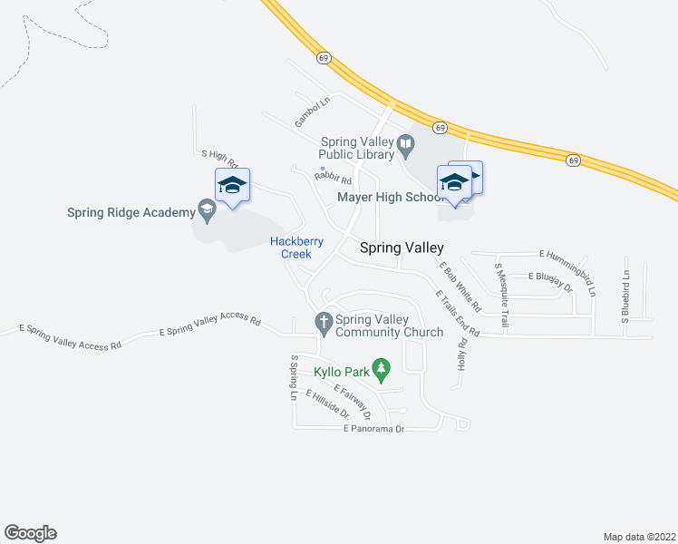 map of restaurants, bars, coffee shops, grocery stores, and more near 13765 South Spring Lane in Mayer