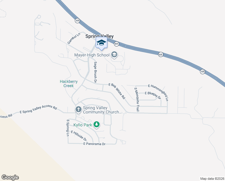 map of restaurants, bars, coffee shops, grocery stores, and more near 17350 East Trails End Road in Mayer