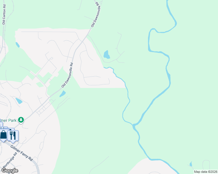 map of restaurants, bars, coffee shops, grocery stores, and more near 260 South Mountain Brook Way in Ball Ground