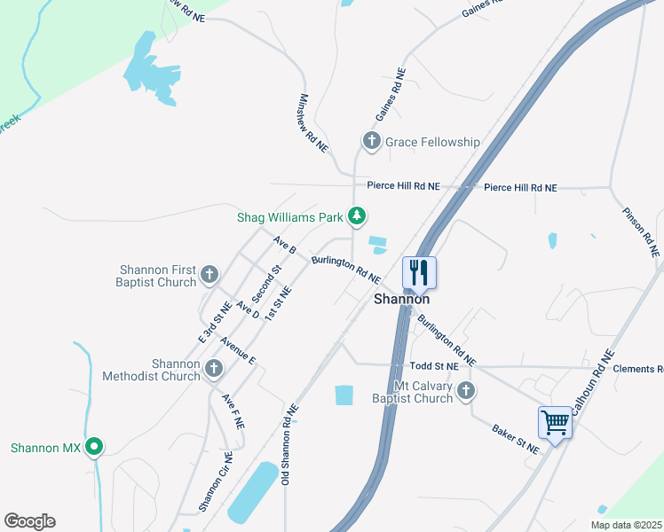 map of restaurants, bars, coffee shops, grocery stores, and more near in Shannon