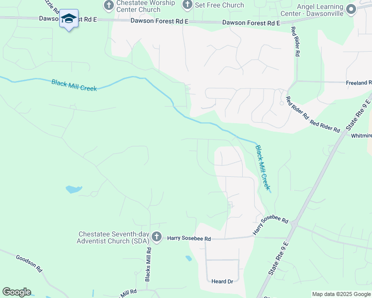 map of restaurants, bars, coffee shops, grocery stores, and more near 42 Waterfall Court in Dawsonville