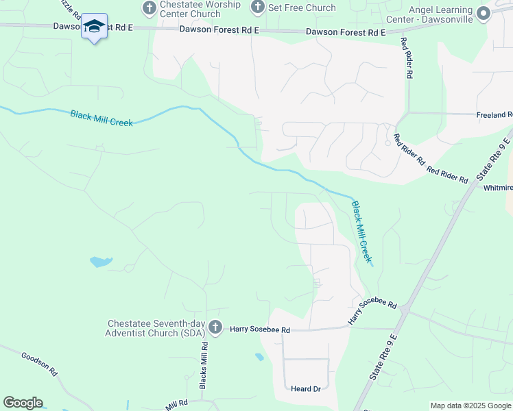 map of restaurants, bars, coffee shops, grocery stores, and more near 42 Waterfall Court in Dawsonville