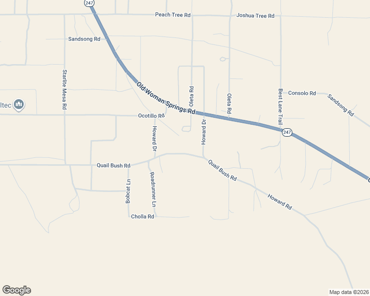 map of restaurants, bars, coffee shops, grocery stores, and more near 52322 Quail Bush Road in Johnson Valley