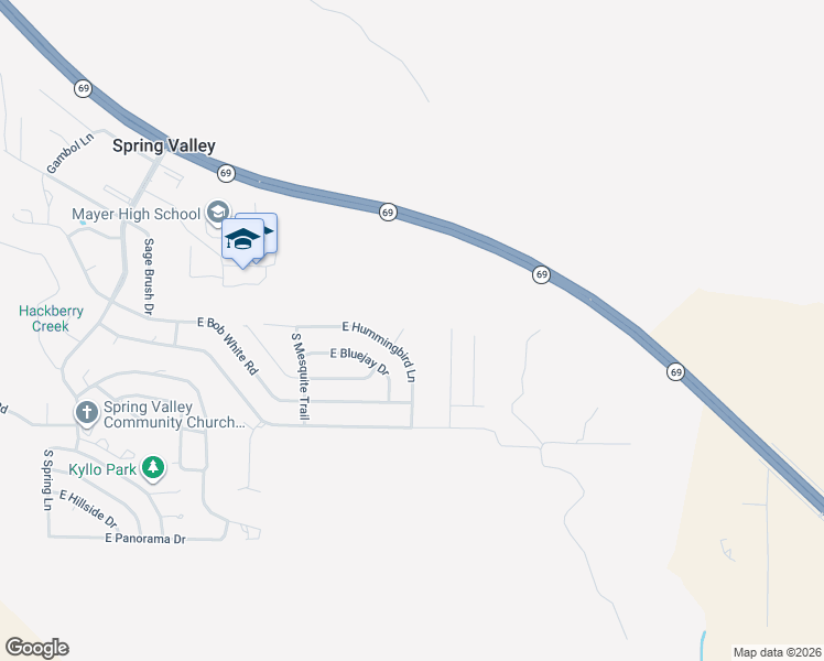 map of restaurants, bars, coffee shops, grocery stores, and more near 17802 East Hummingbird Lane in Mayer