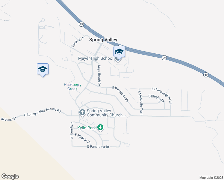 map of restaurants, bars, coffee shops, grocery stores, and more near 17350 East Trails End Road in Mayer