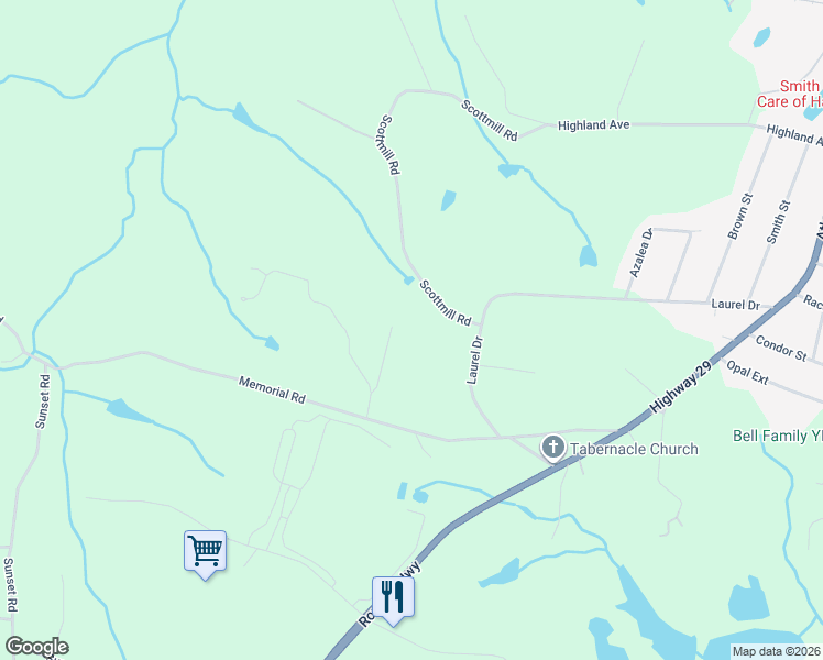 map of restaurants, bars, coffee shops, grocery stores, and more near 718 Laurel Drive in Hartwell