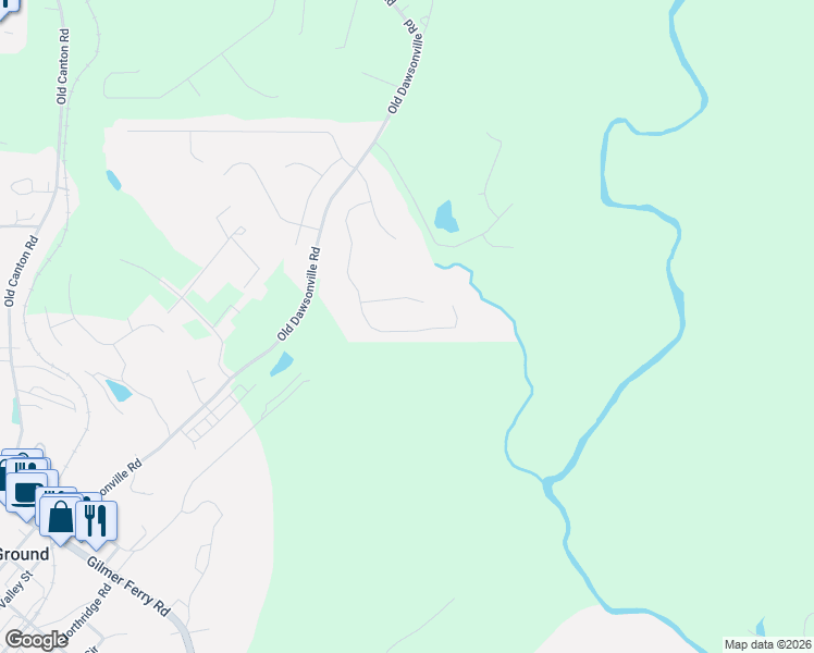 map of restaurants, bars, coffee shops, grocery stores, and more near 250 South Mountain Brook Way in Ball Ground