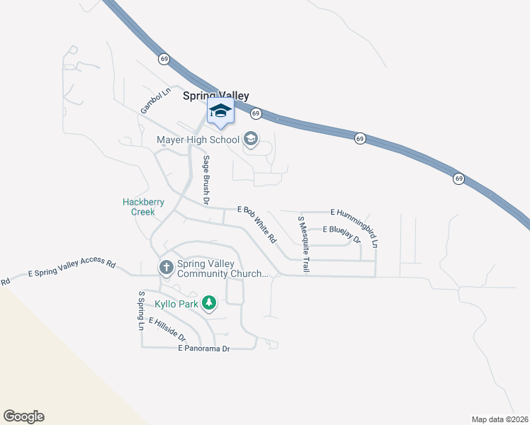 map of restaurants, bars, coffee shops, grocery stores, and more near 17451 East Jackrabbit Road in Mayer