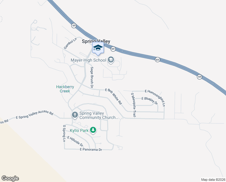 map of restaurants, bars, coffee shops, grocery stores, and more near 17451 East Jackrabbit Road in Mayer