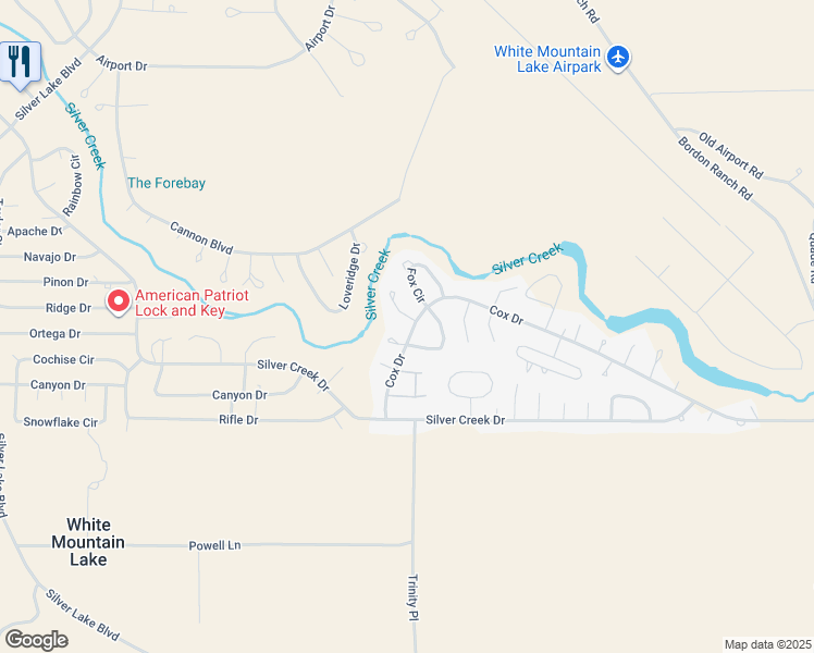 map of restaurants, bars, coffee shops, grocery stores, and more near 1805 Cox Drive in Show Low