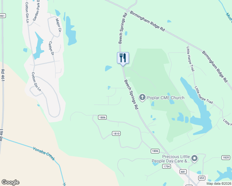 map of restaurants, bars, coffee shops, grocery stores, and more near 116 Sweet Water Lane in Saltillo