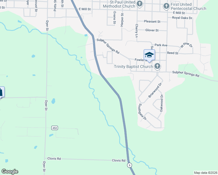 map of restaurants, bars, coffee shops, grocery stores, and more near 2312 Arkansas 9 in Malvern