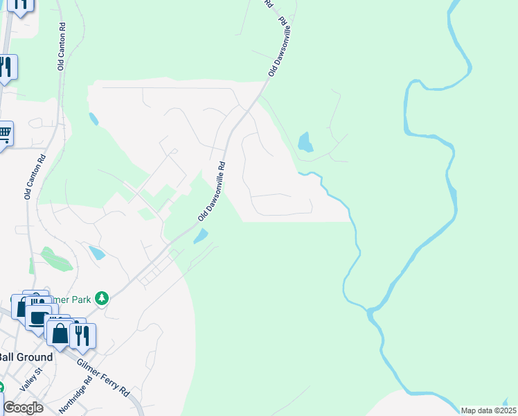 map of restaurants, bars, coffee shops, grocery stores, and more near 235 South Mountain Brook Way in Ball Ground