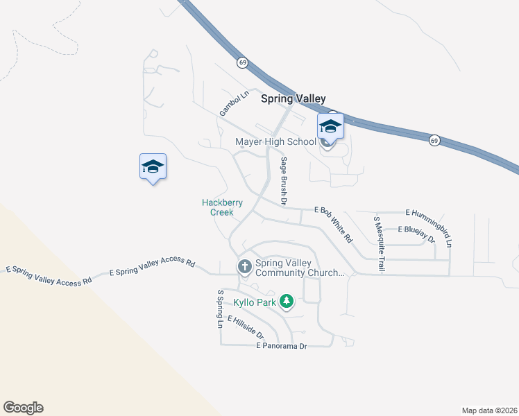 map of restaurants, bars, coffee shops, grocery stores, and more near 17214 East Bob White Road in Mayer