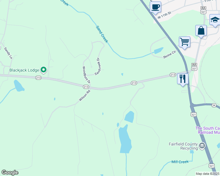 map of restaurants, bars, coffee shops, grocery stores, and more near South Carolina 213 in Winnsboro