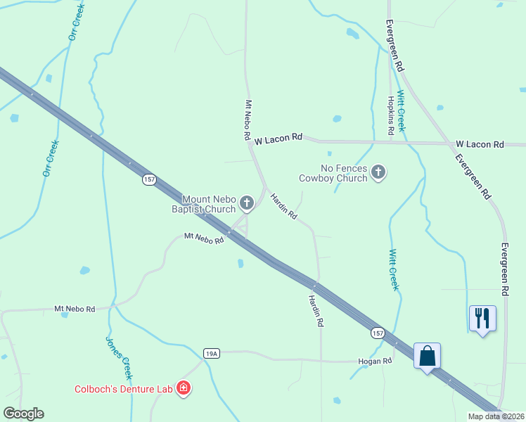 map of restaurants, bars, coffee shops, grocery stores, and more near 388 Hardin Road in Falkville