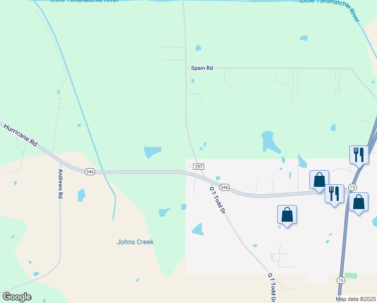 map of restaurants, bars, coffee shops, grocery stores, and more near 1105 Q T Todd Drive in Ecru
